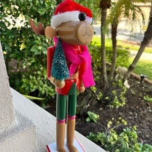 Wooden Nutcracker, 16", DEER IN SANTA OUTFIT & HAT WITH CHRISTMAS TREE, Ashland
